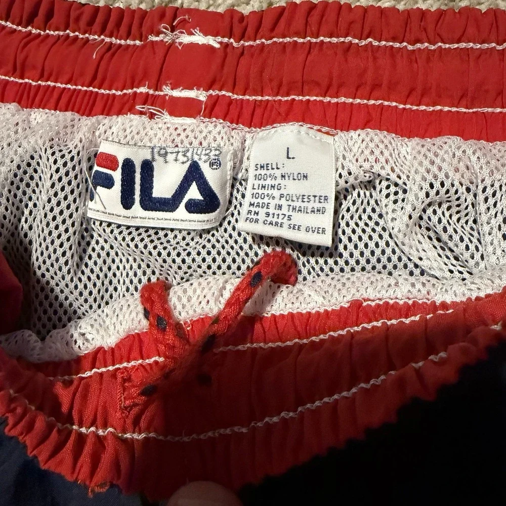 Vintage Fila Swim Trunks Men's Large Red Navy Logo Board Shorts Lined Beach Suit